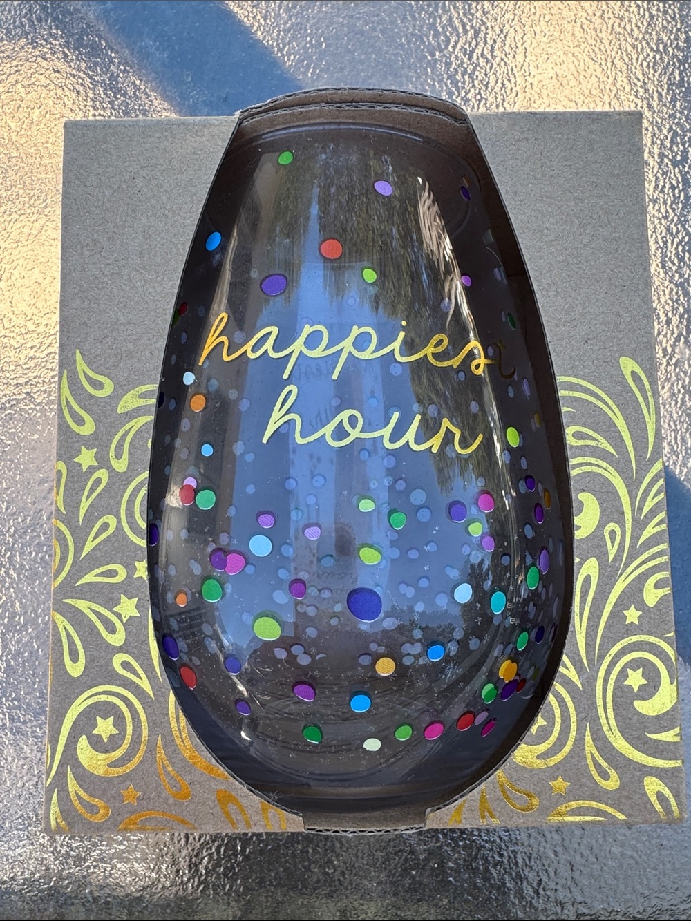Happier Hour Multicolored Polka Dot Party Glass. Holds A Whole Bottle Of Wine!